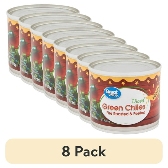 (8 pack) Great Value Canned Medium Diced Green Chiles, 7 oz
