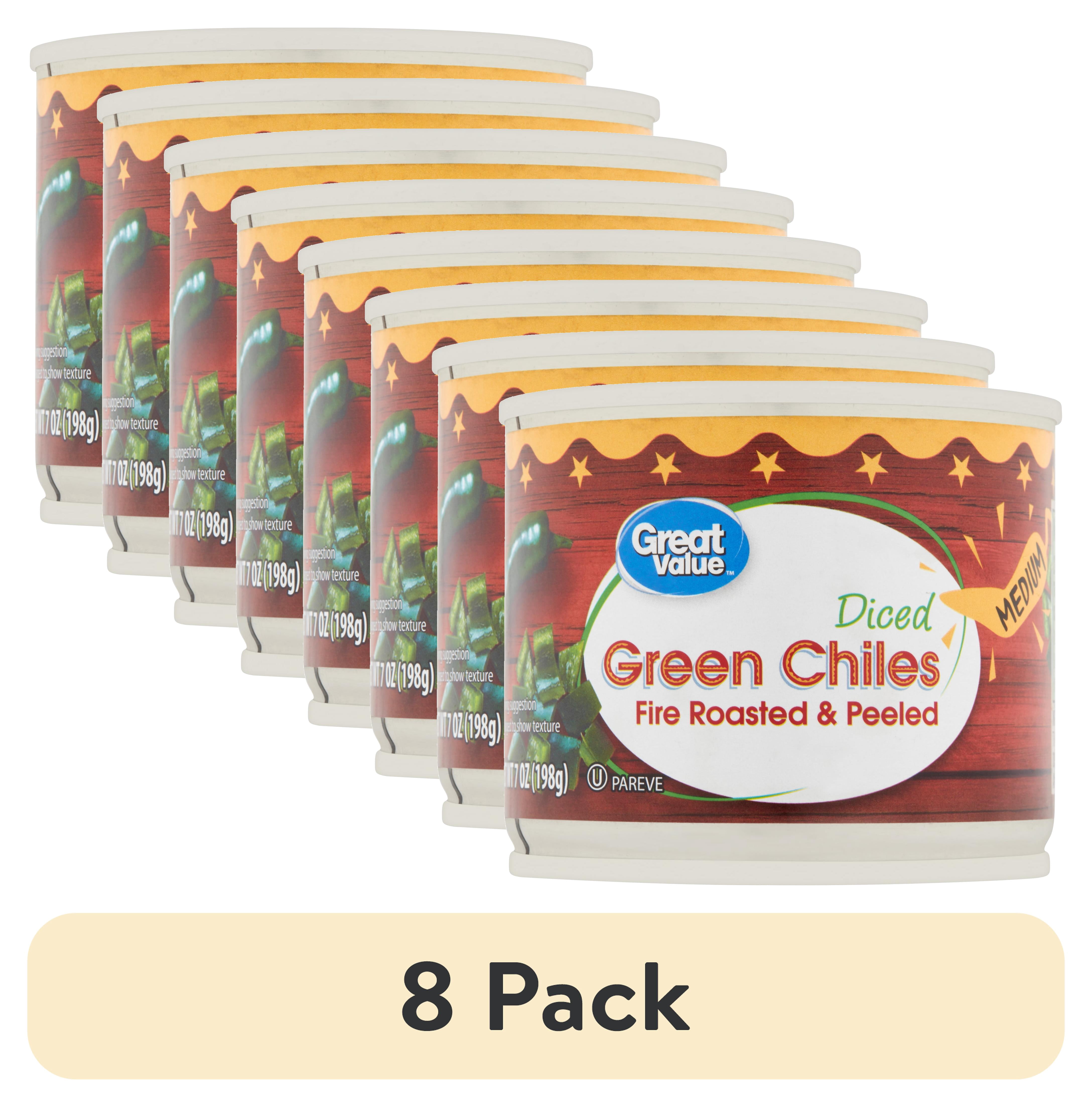 (8 pack) Great Value Canned Medium Diced Green Chiles, 7 oz