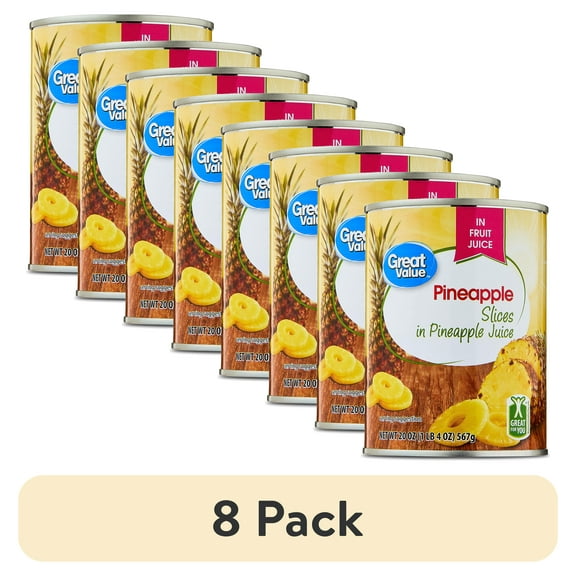 (8 pack) Great Value Canned Pineapple Slices in Juice, 20 oz
