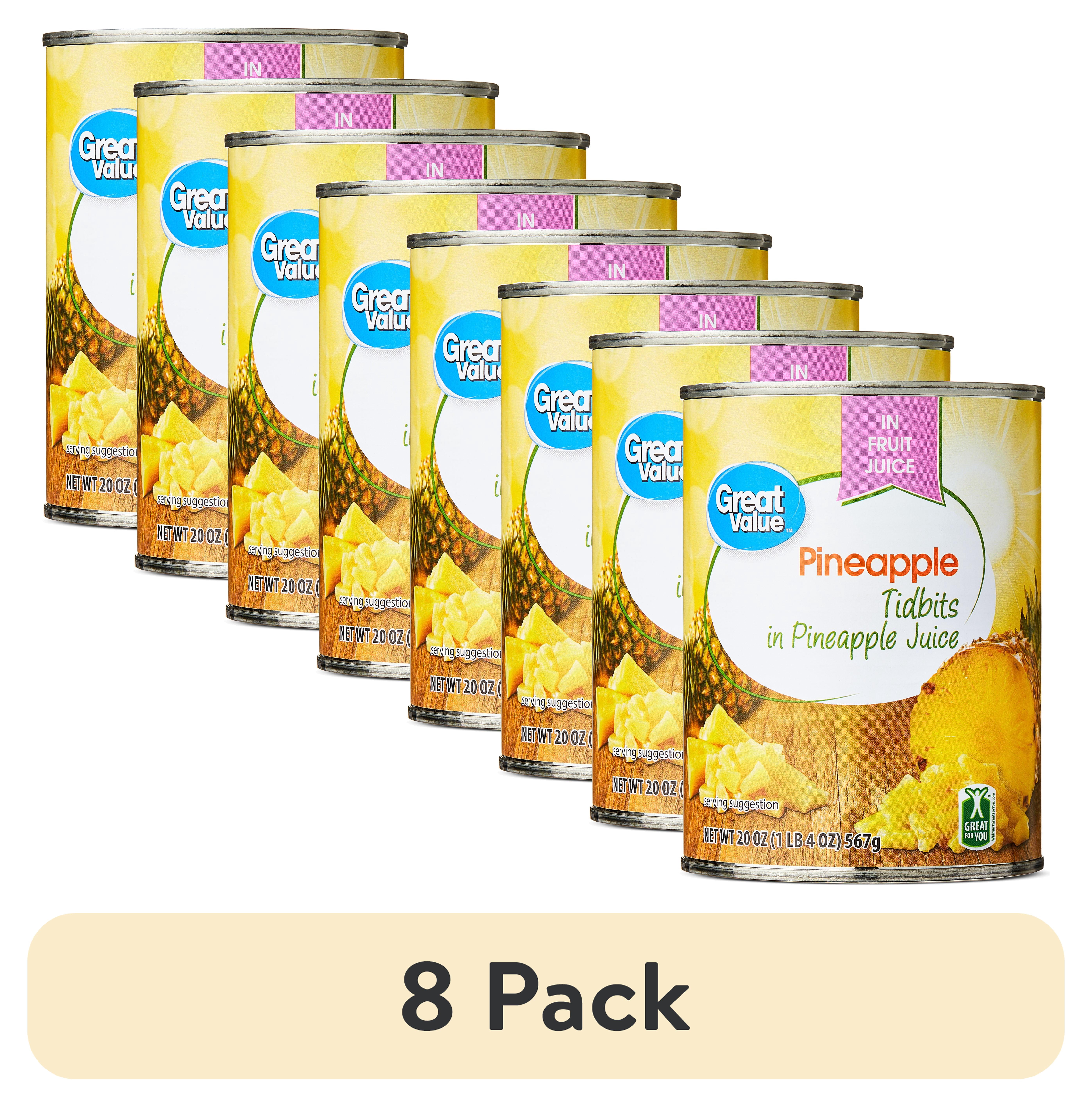 (8 pack) Great Value Canned Pineapple Tidbits, 20 oz