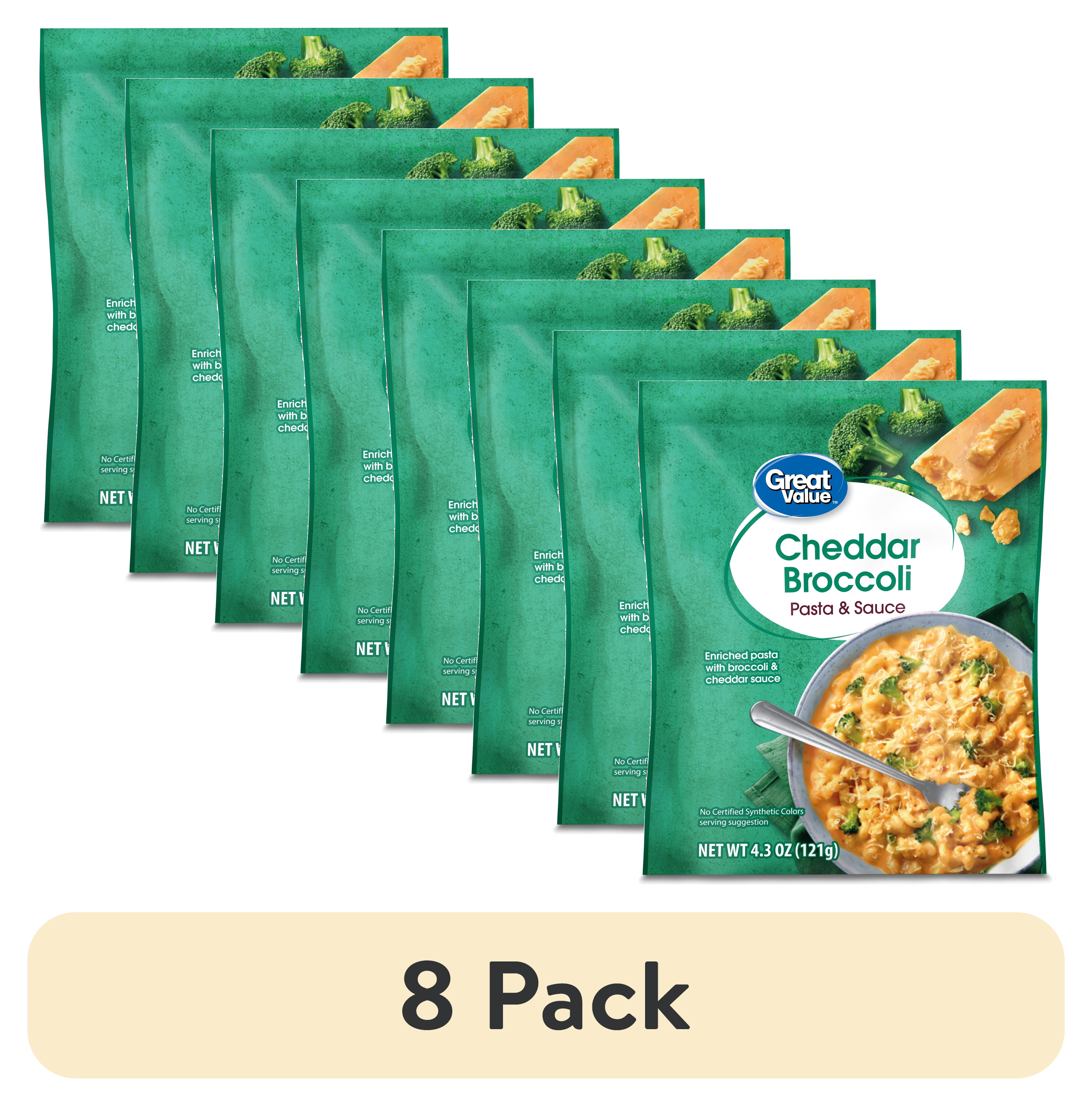 (8 pack) Great Value Cheddar Broccoli Flavored Pasta & Sauce 4.3oz (Shelf-Stable Pouch, Packaged Meal)