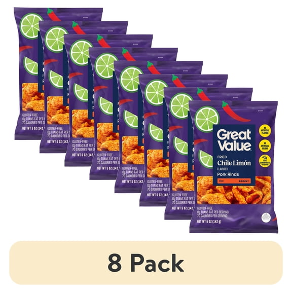 (8 pack) Great Value Chili Limon Fried Pork Rinds, 5 oz Bag