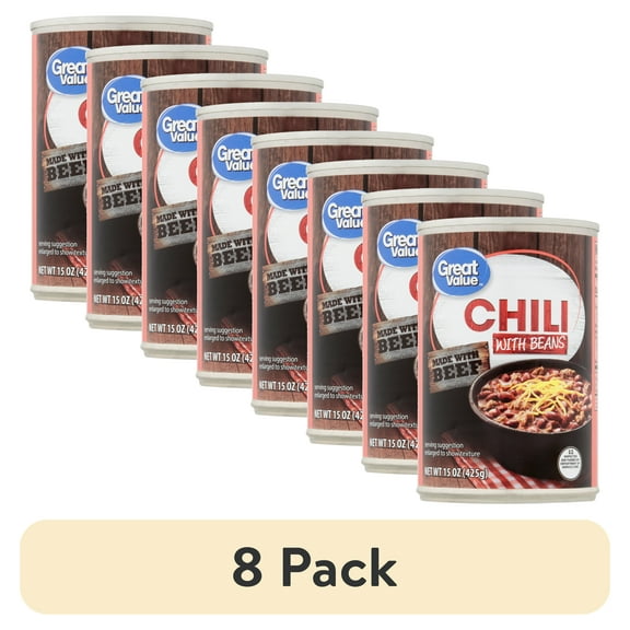 (8 pack) Great Value Brand Chili With Beans, 15 oz Can