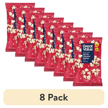 (8 pack) Great Value Classic Butter Movie Theater Popcorn, 6.25 oz
