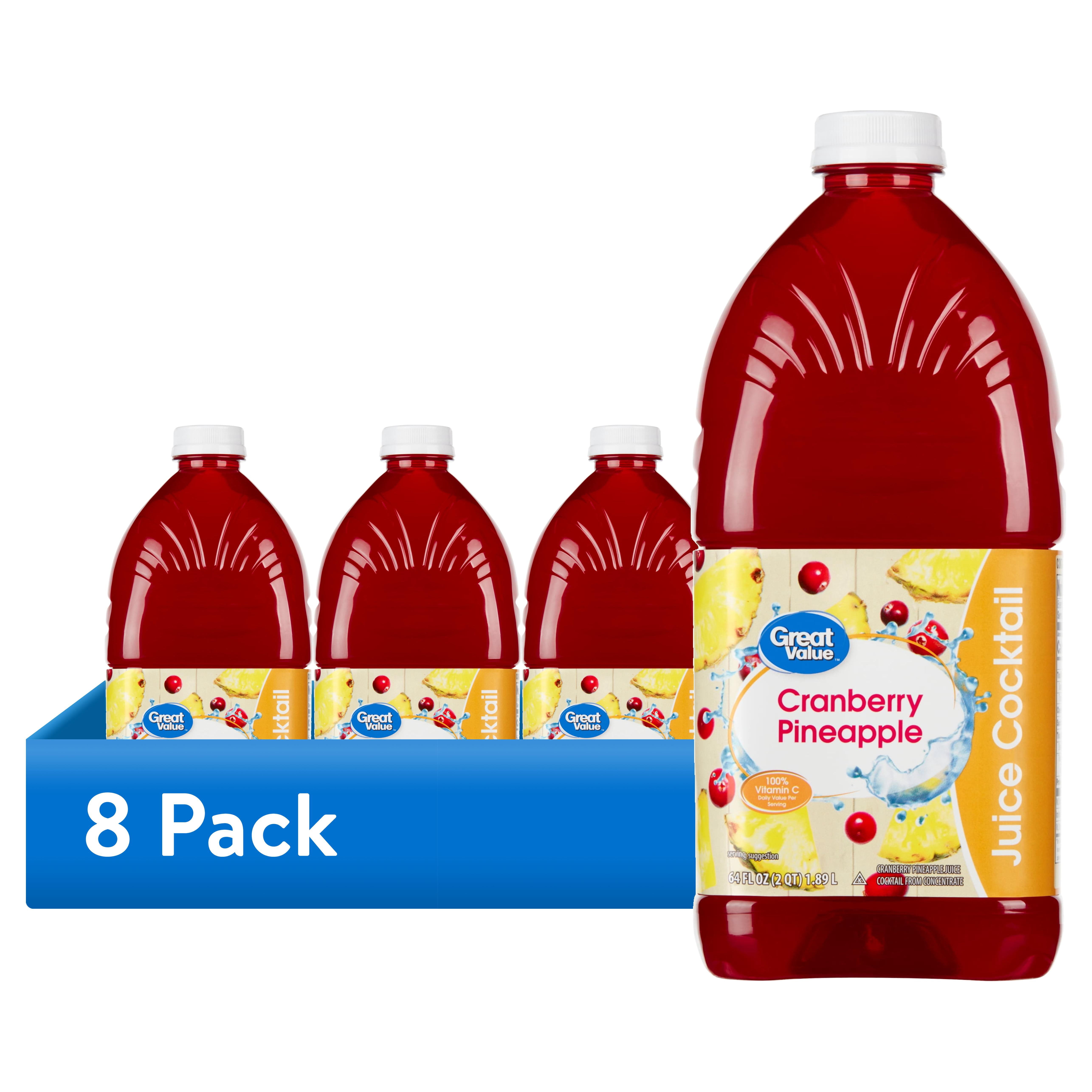 (8 pack) Great Value Cranberry Pineapple Juice Cocktail, 64 fl oz (Shelf Stable)
