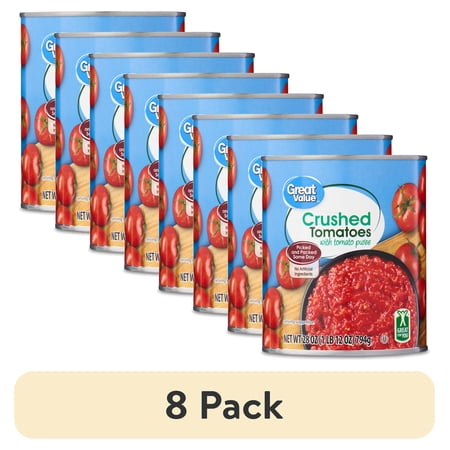 (8 pack) Great Value Crushed Tomatoes with Tomato Puree, 28 oz