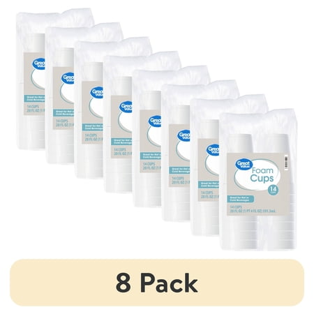 (8 pack) Great Value Insulated Foam Cups, 20 fl oz, White, 14 Count, 1 Pack
