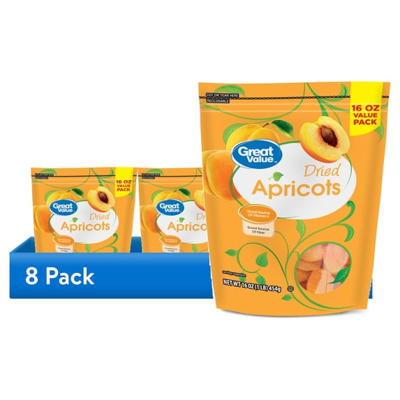 (8 pack) Great Value Dried Apricots, 16 oz