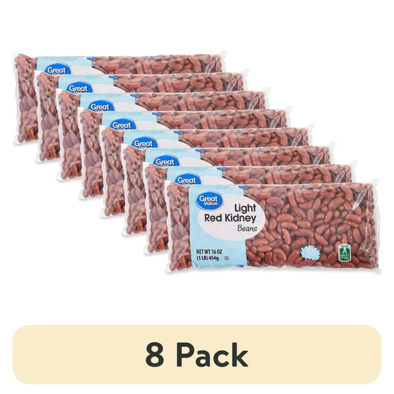 (8 pack) Great Value Light Red Kidney Beans, 1 lb