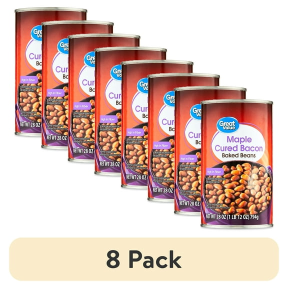 (8 pack) Great Value Maple Cured Bacon Baked Beans, 28 oz