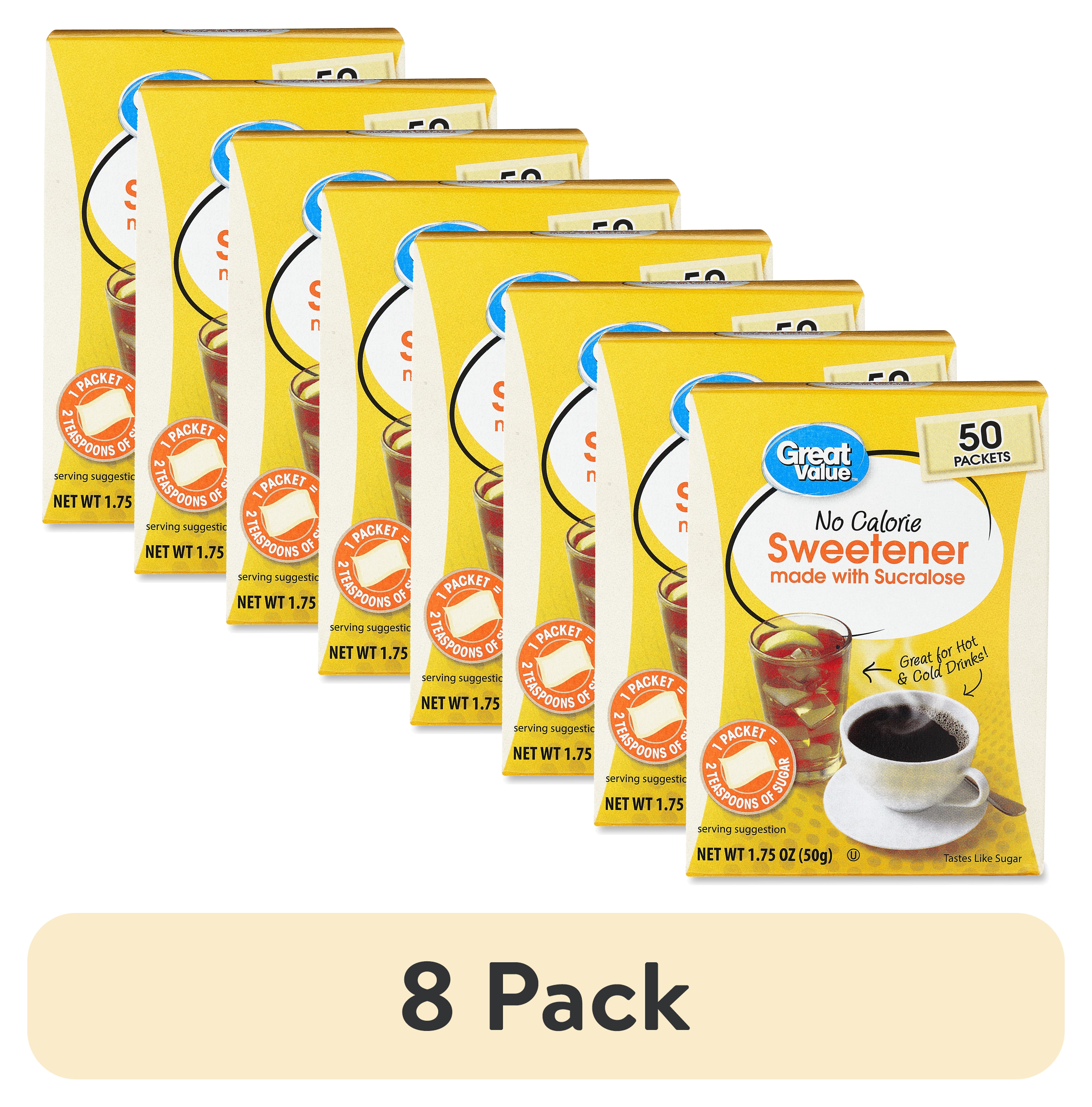 (8 pack) Great Value No Calorie Sweetener, 1.75 oz, 50 Count