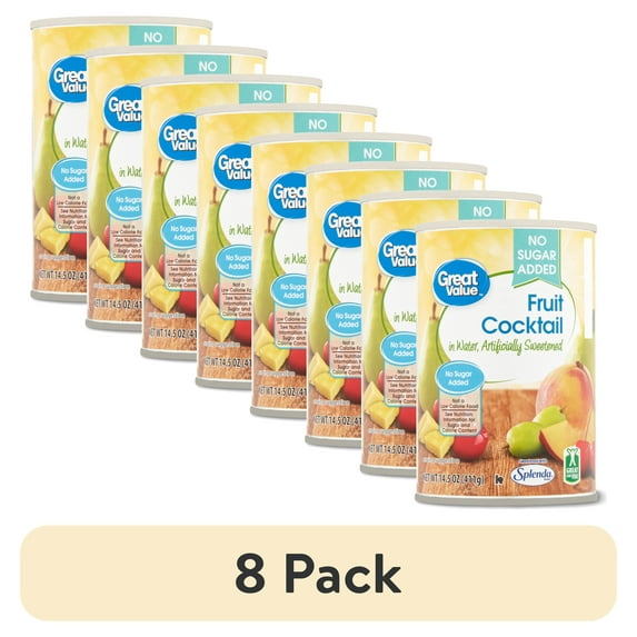 (8 pack) Great Value No Sugar Added Fruit Cocktail in Water, 14.5 oz