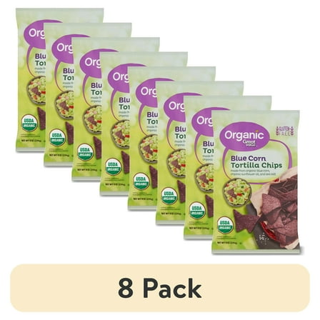 (8 pack) Great Value Organic Blue Corn Tortilla Chips, 8 oz Bag