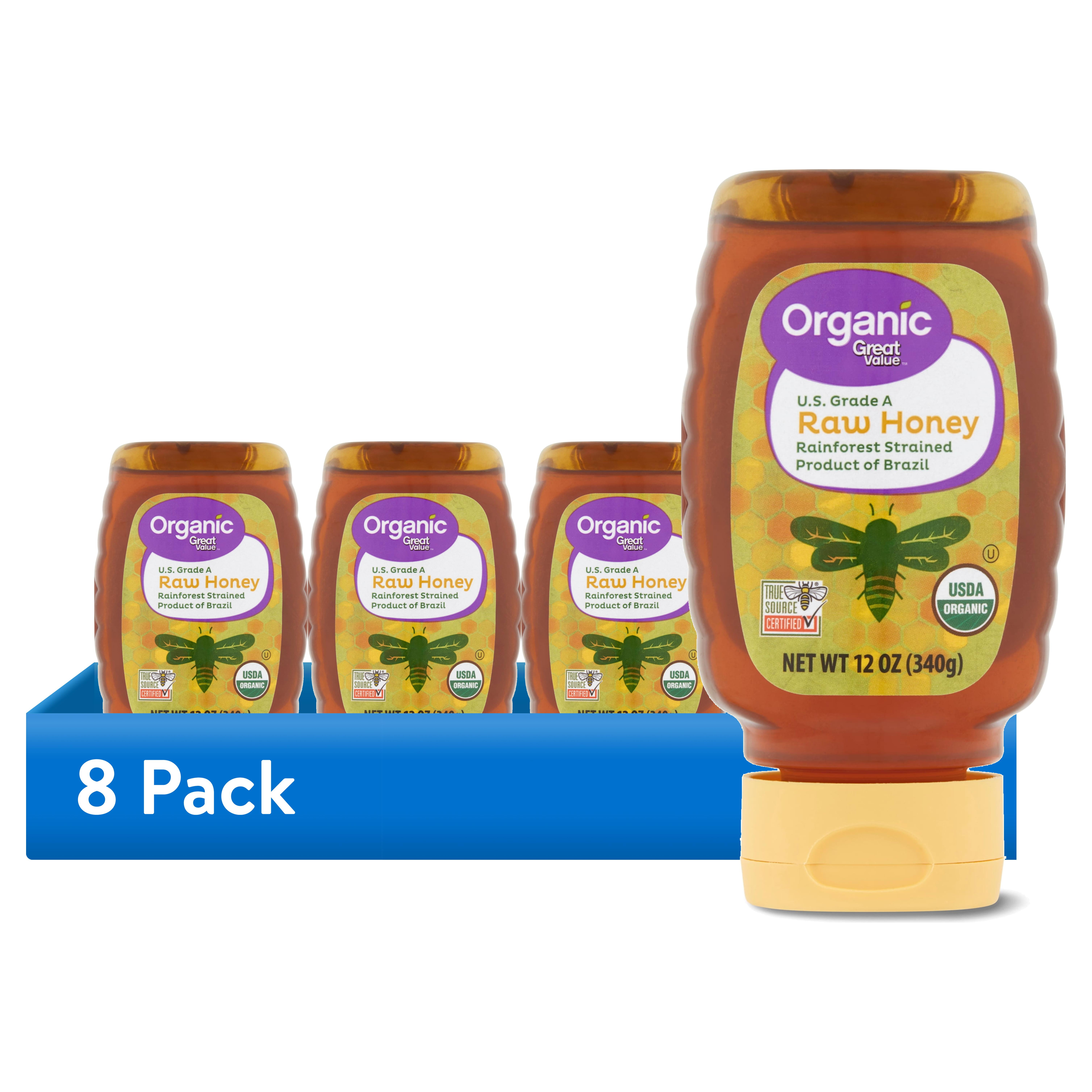 (8 pack) Great Value Organic Strained Raw Honey, 12 oz Bottle