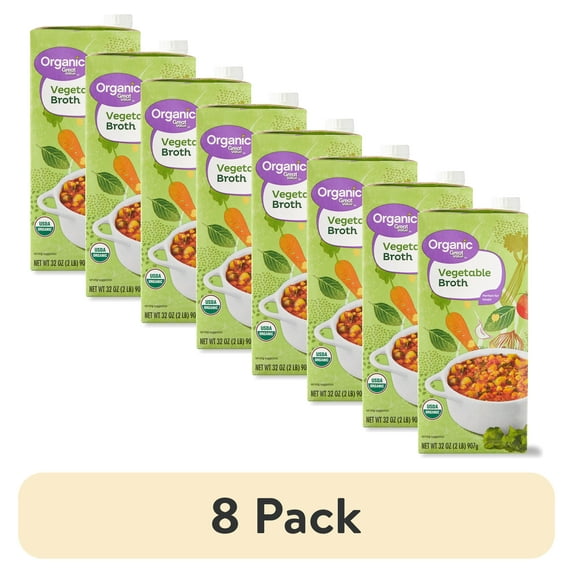 (8 pack) Great Value Organic Gluten-Free Vegetable Broth, 32 oz Carton, Shelf-Stable