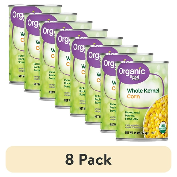 (8 pack) Great Value Organic Whole Kernel Corn, 15 oz, Can