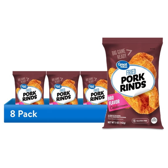(8 pack) Great Value BBQ Flavored Chicharrónes Fried Pork Rinds, 5 oz