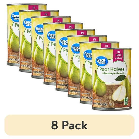 (8 pack) Great Value Pear Halves in Pear Juice, 15 oz