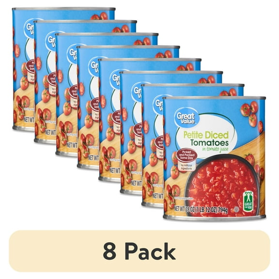 (8 pack) Great Value Petite Diced Tomatoes in Tomato Juice, 28 oz Can
