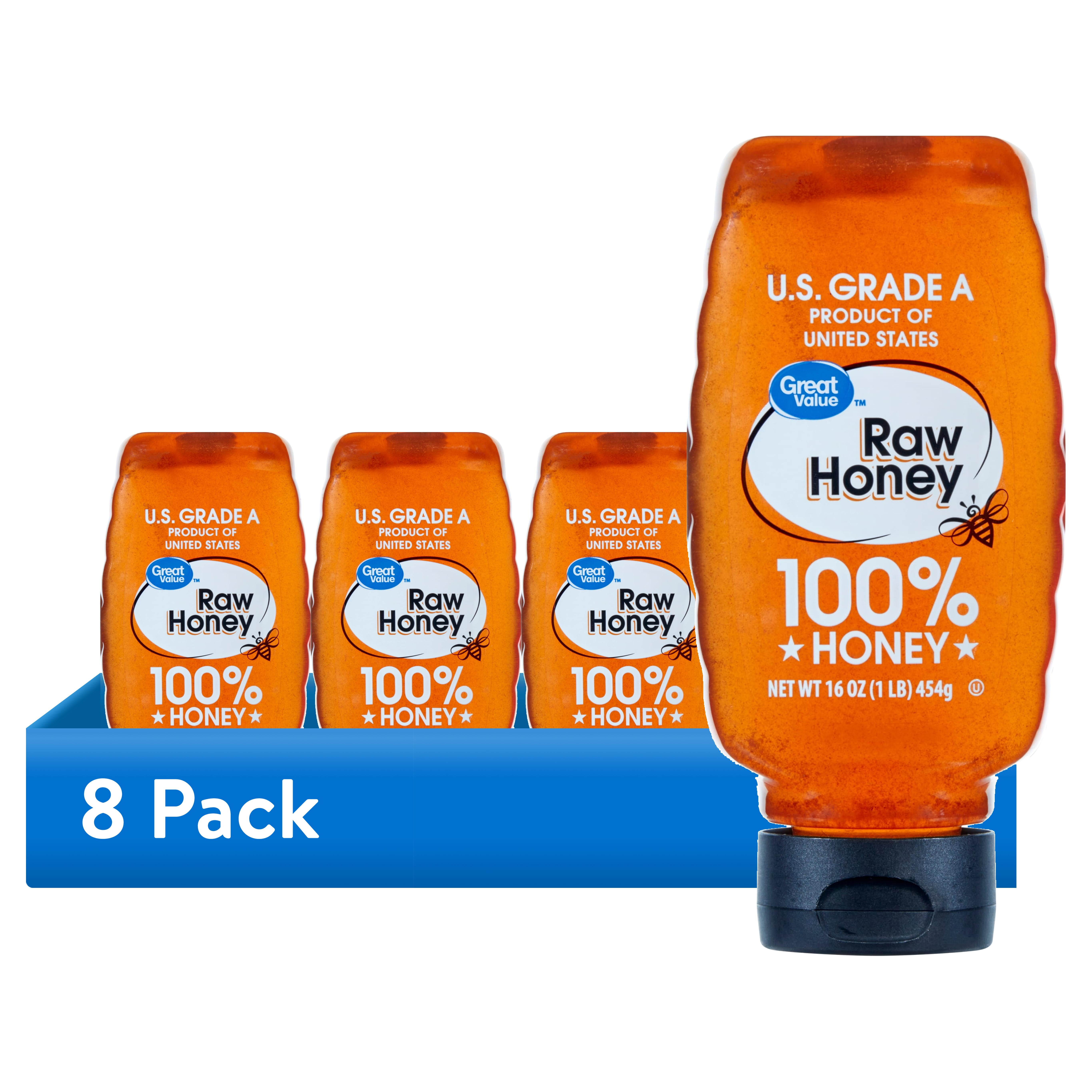 (8 pack) Great Value Raw Honey, 16 oz Bottle