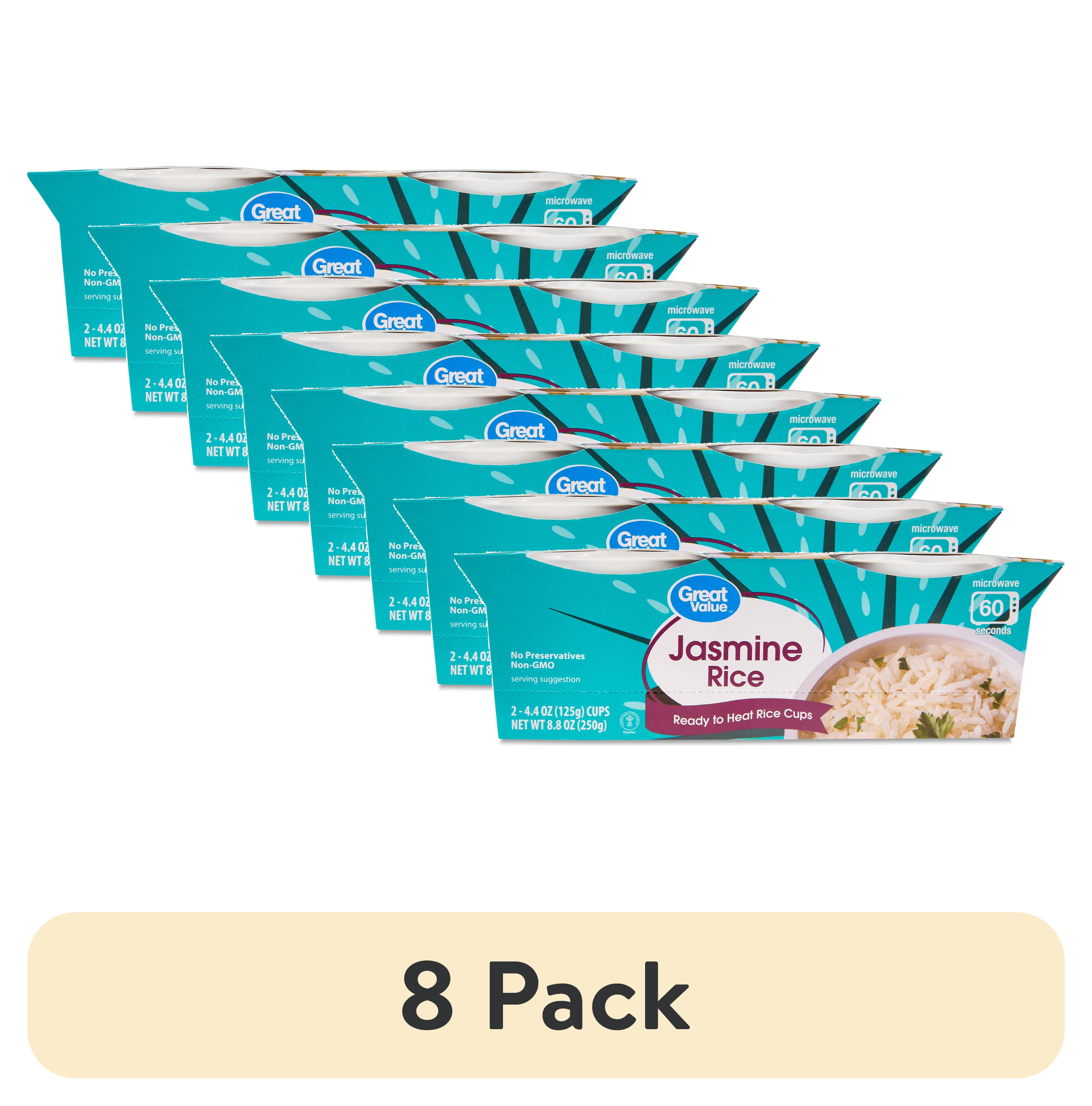 (8 pack) Great Value Ready to Heat Jasmine Rice Cups, 8.8 oz, 2 Count