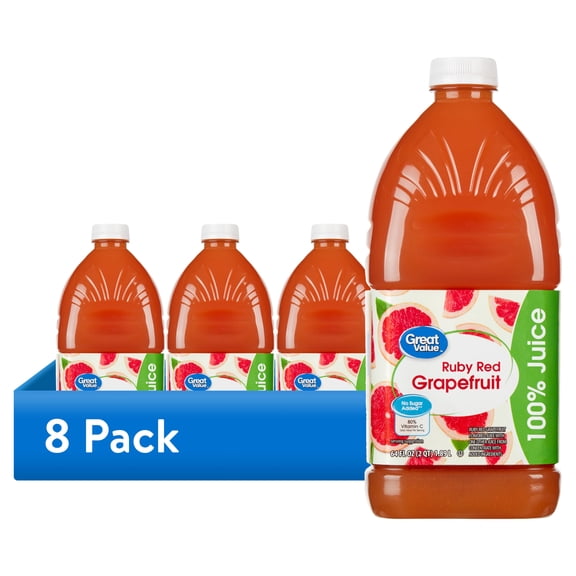 (8 pack) Great Value Ruby Red Grapefruit Juice, 64 fl oz