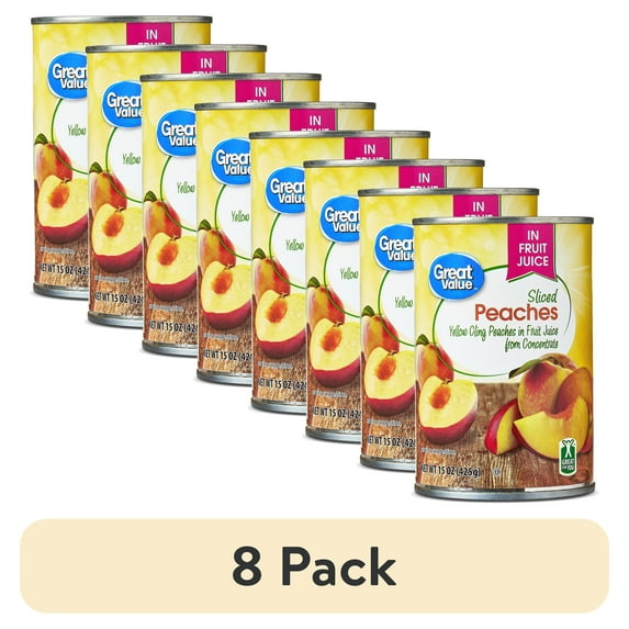 (8 pack) Great Value Sliced Yellow Cling Peaches in Juice, 14.75 oz Can