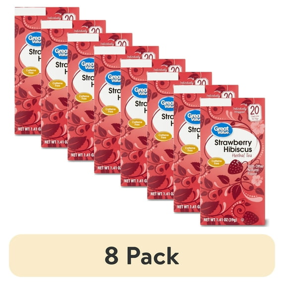 (8 pack) Great Value Strawberry Hibiscus Herbal Tea, 1.41 oz, 20 Ct