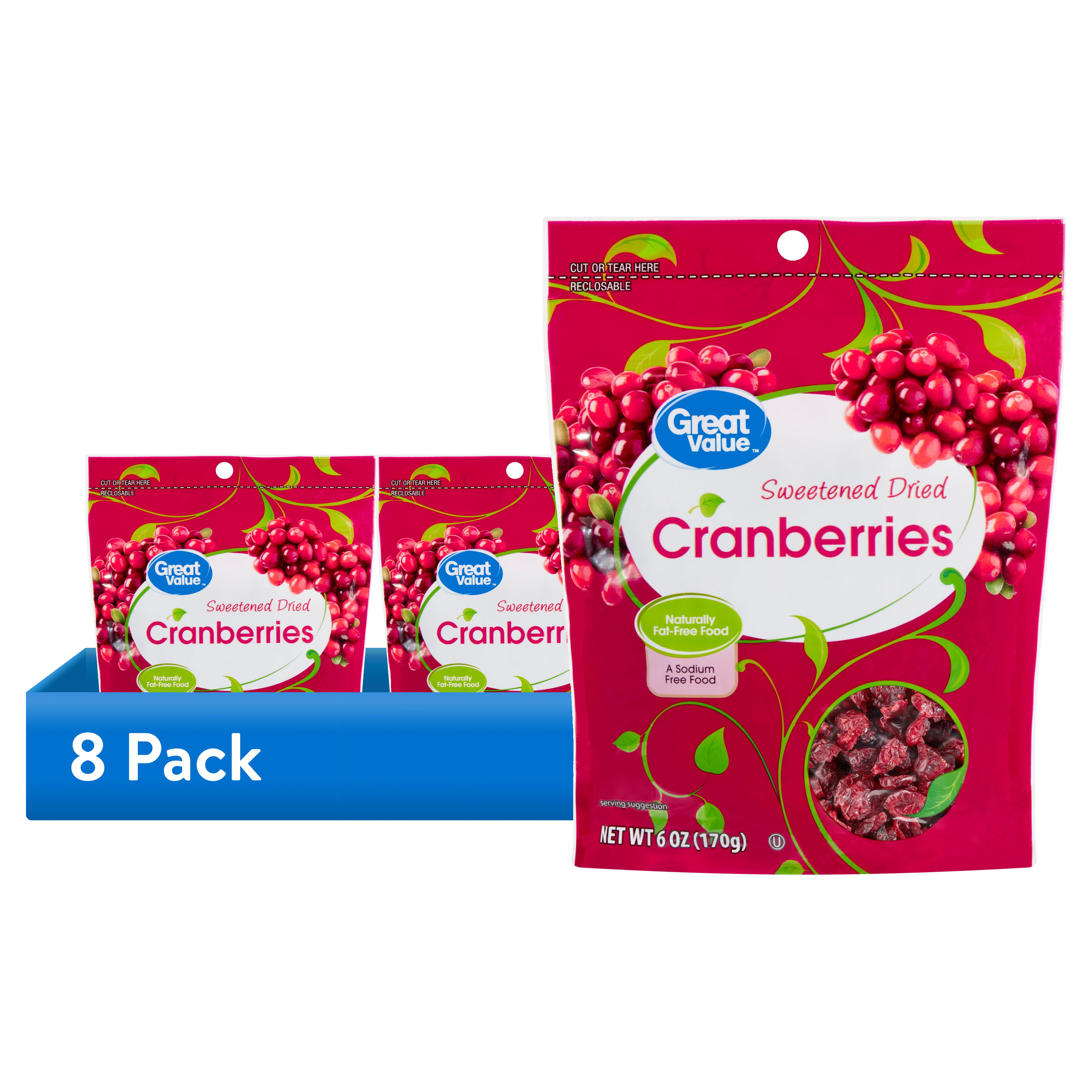 (8 pack) Great Value Sweetened Dried Cranberries, 6 oz