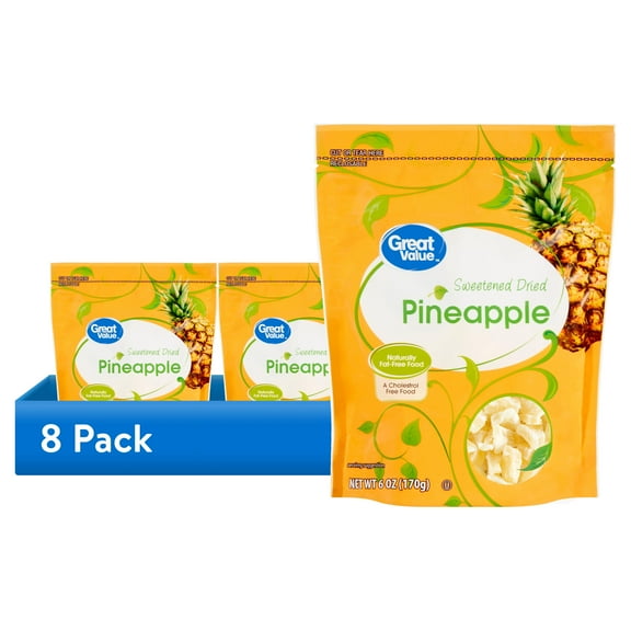 (8 pack) Great Value Sweetened Dried Pineapple, 6 oz