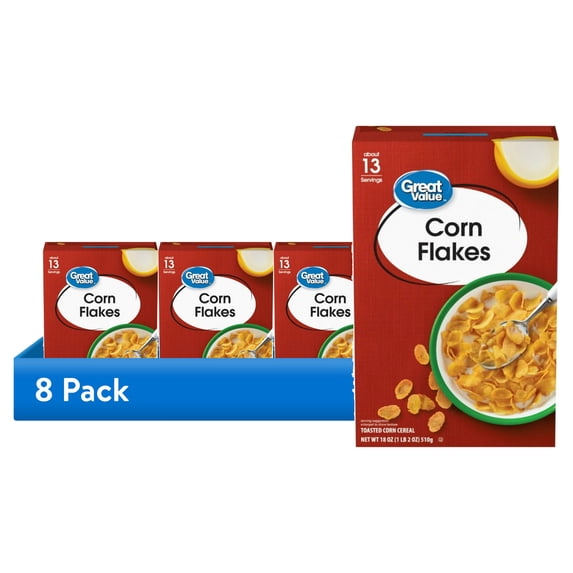 (8 pack) Great Value Toasted Corn Flakes Breakfast Cereal, 18 oz