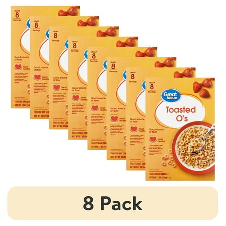 (8 pack) Great Value Toasted O's Breakfast Cereal, 12 oz