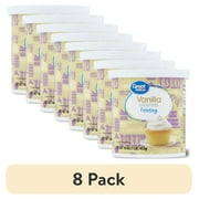 (8 pack) Great Value Vanilla Frosting Tub, White, 16 oz