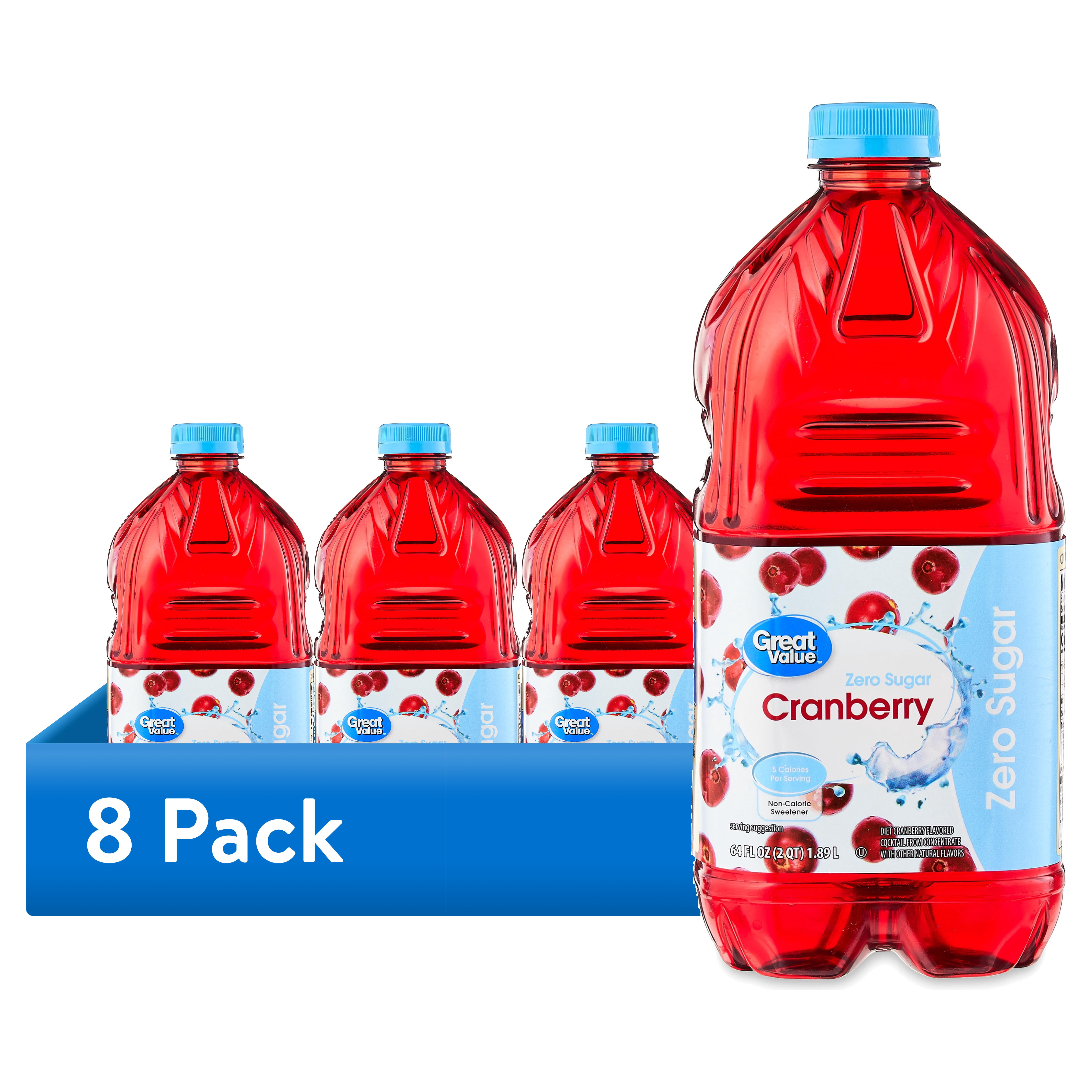 (8 pack) Great Value Zero-Sugar Cranberry Cocktail, 64 fl oz
