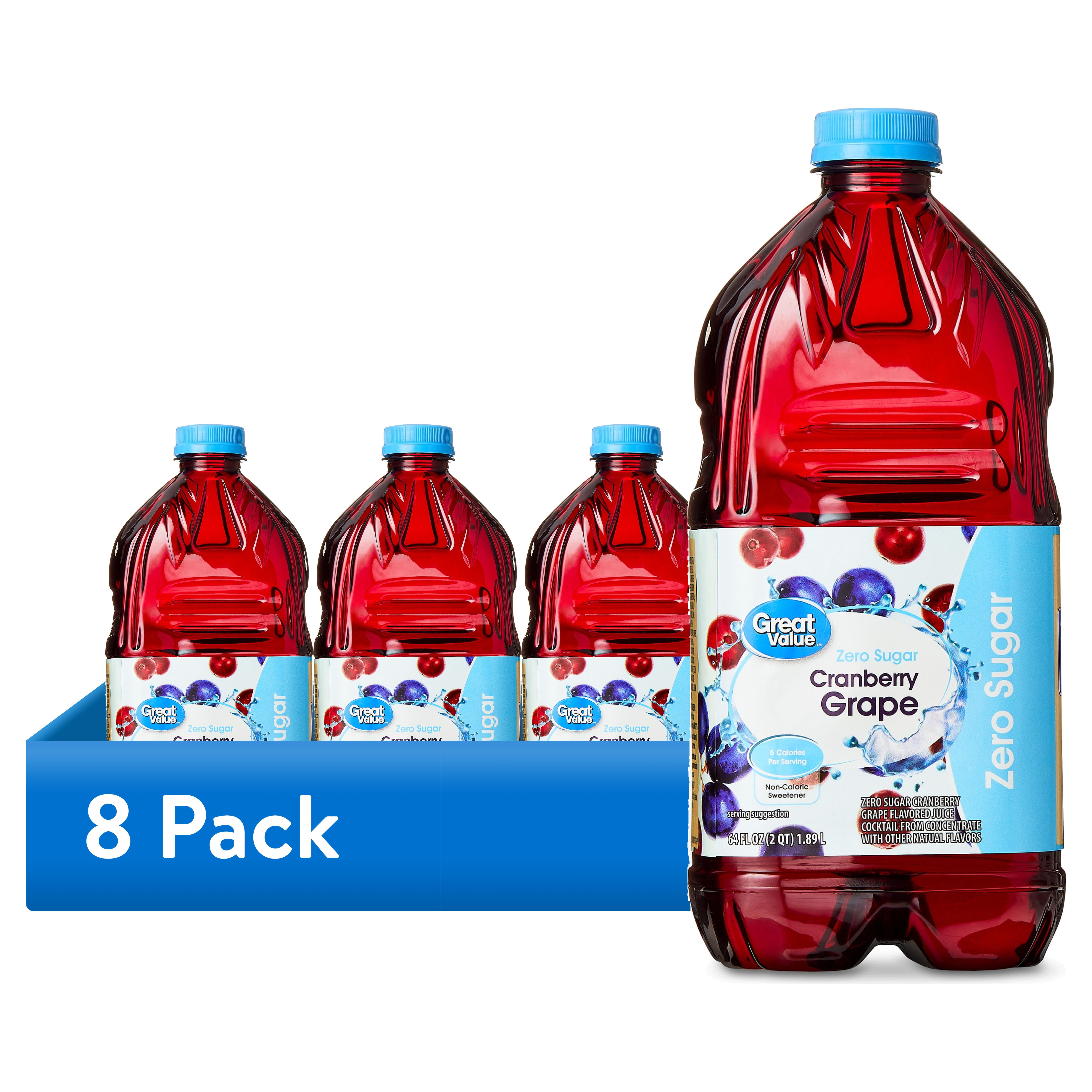 (8 pack) Great Value Zero Sugar Cranberry Grape Juice, 64 fl oz