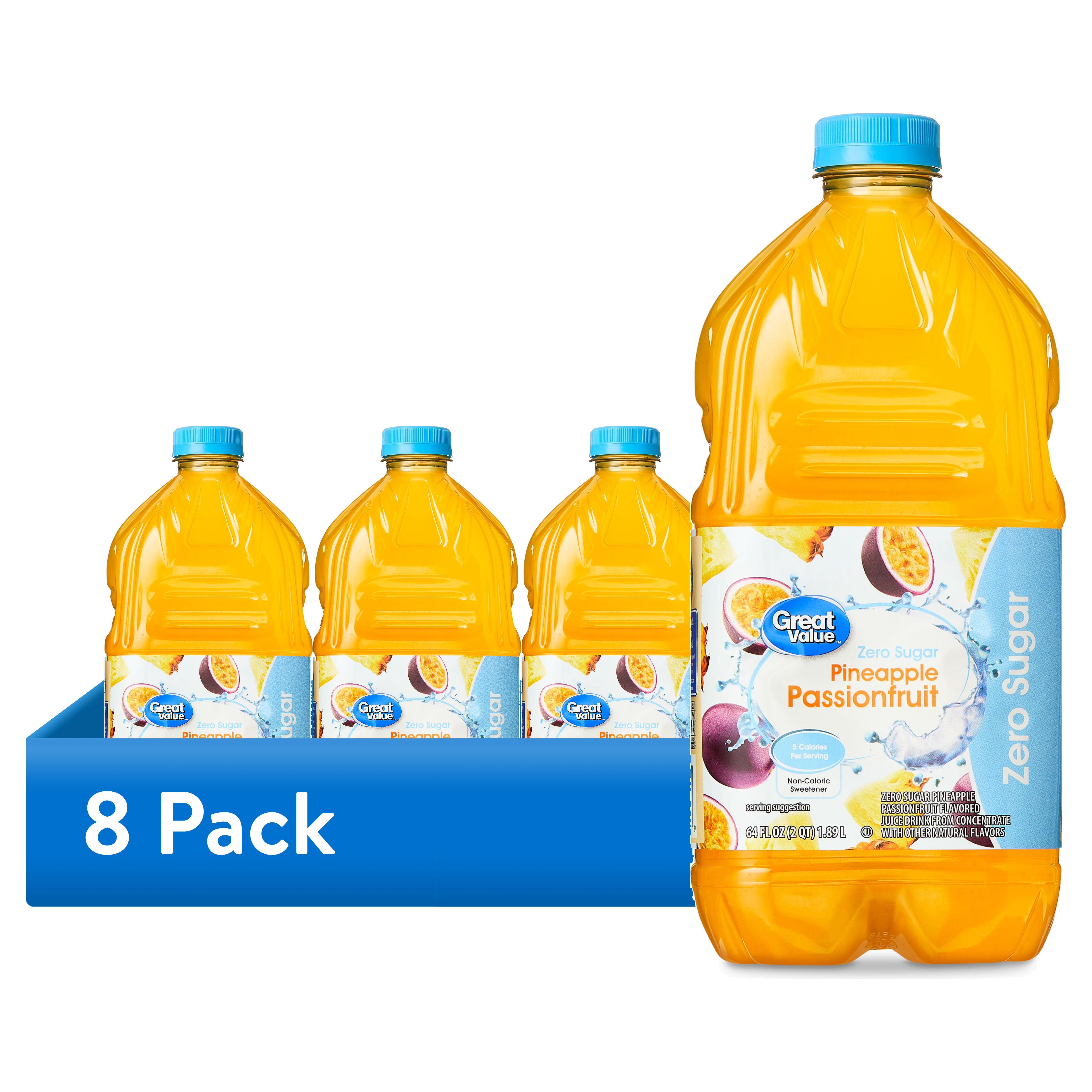 (8 pack) Great Value Zero Sugar Pineapple Passionfruit Juice, 64 fl oz