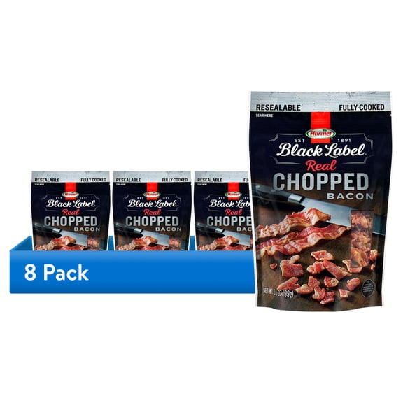(8 pack) HORMEL BLACK LABEL Real Chopped Bacon Topping, 30 Calories per Serving, Shelf Stable, 3.5 oz Plastic Pouch