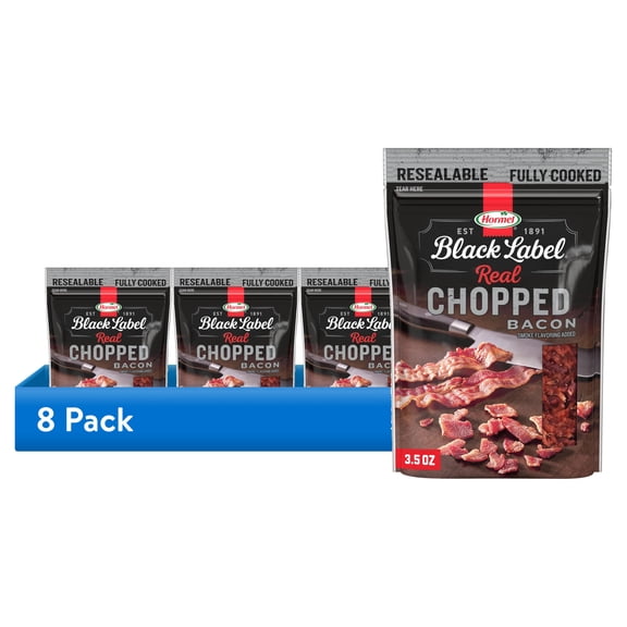 (8 pack) HORMEL BLACK LABEL Real Chopped Bacon Topping, 30 Calories per Serving, Shelf Stable, 3.5 oz Plastic Pouch