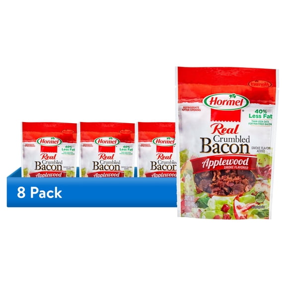 (8 pack) HORMEL Real Crumbled Bacon Topping, Applewood Smoke Flavored, Shelf Stable, 3 oz Plastic Bag