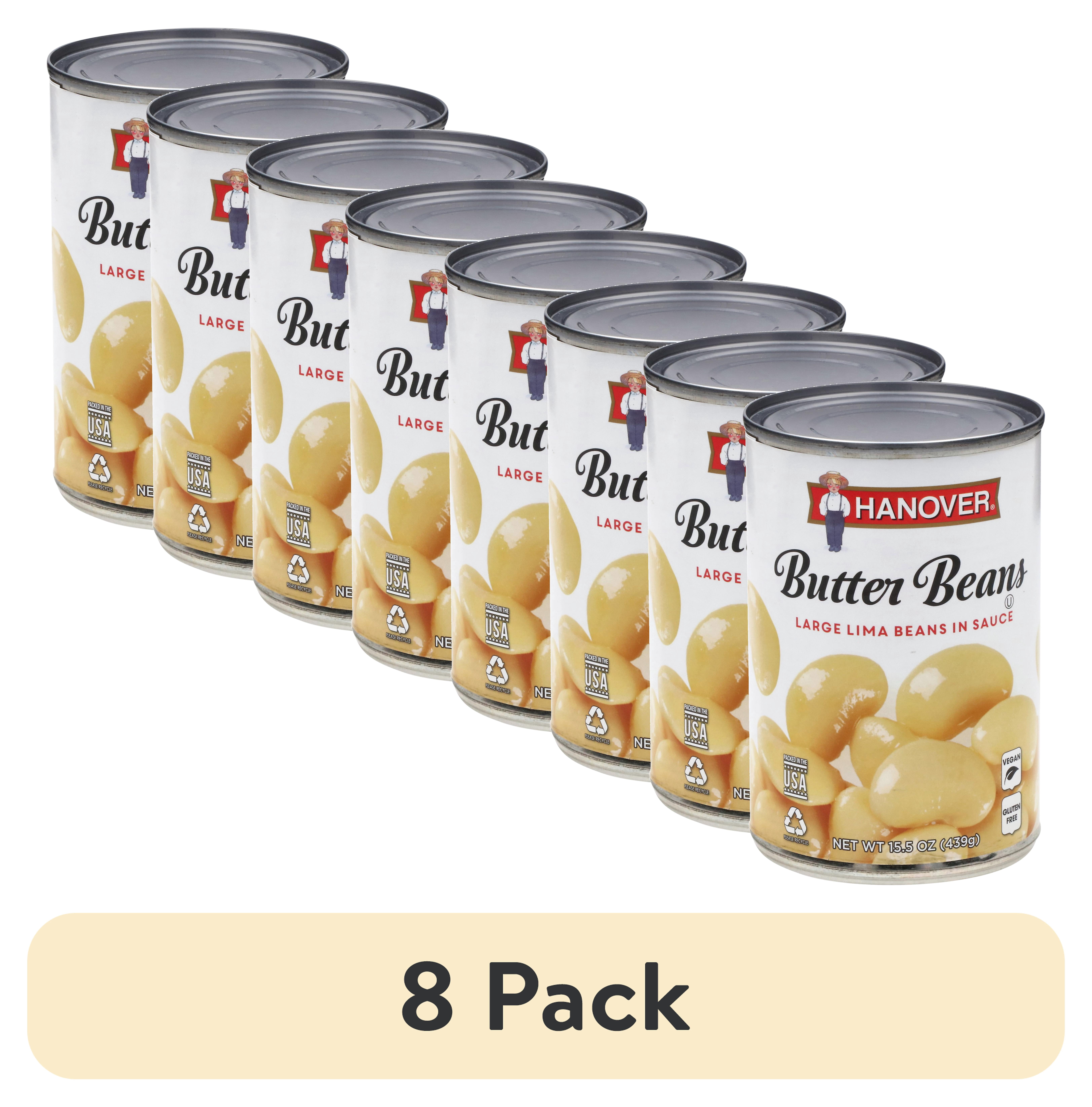 (8 pack) Hanover Butter Beans Large Lima Beans in Sauce, 15.5 oz Can – Rich-in-Fiber Southern-Style Side