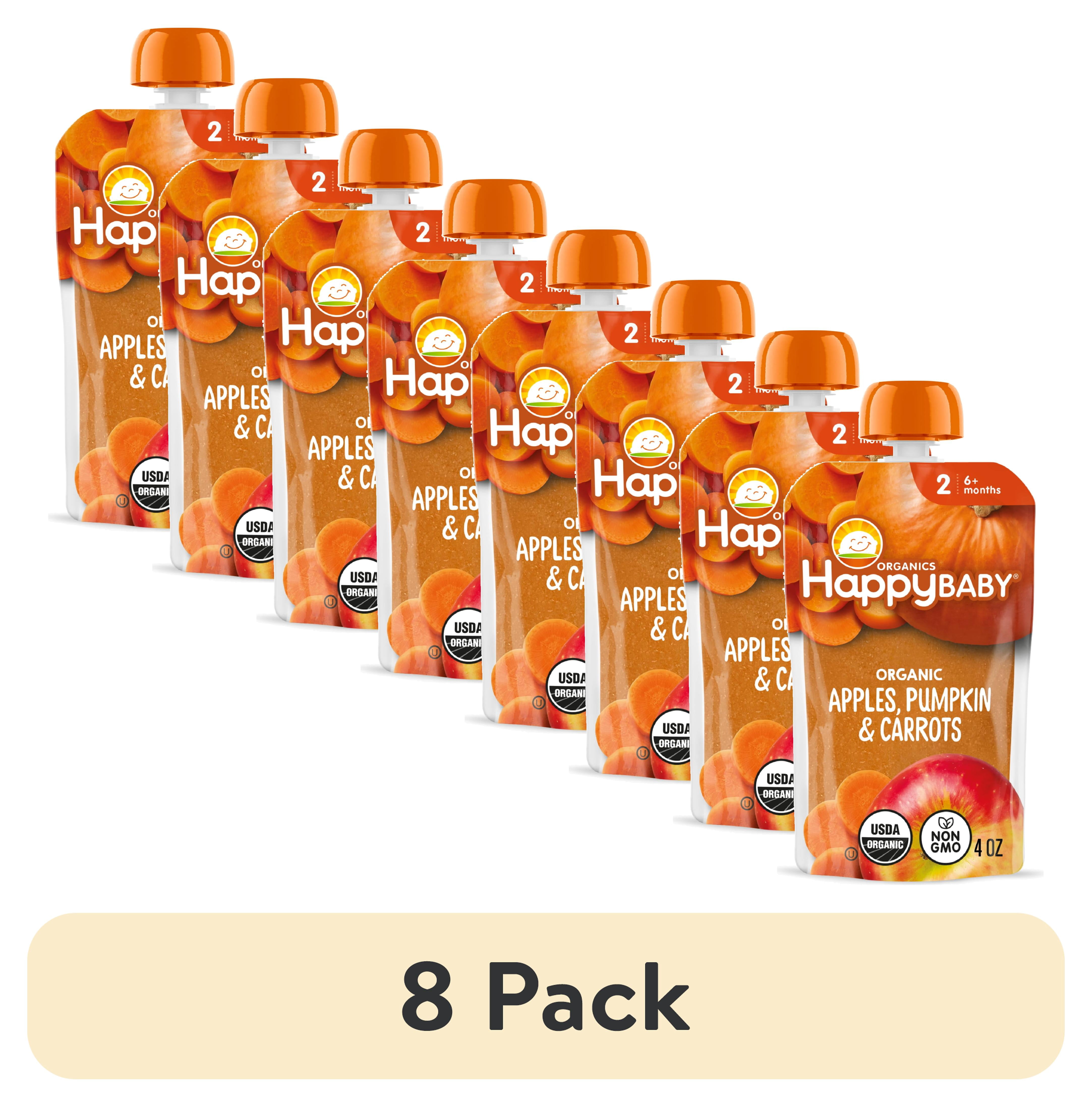 (8 pack) Happy Baby Clearly Crafted, Stage 2 Apples, Pumpkins & Carrots Organic Baby Food, 4 oz. Pouch