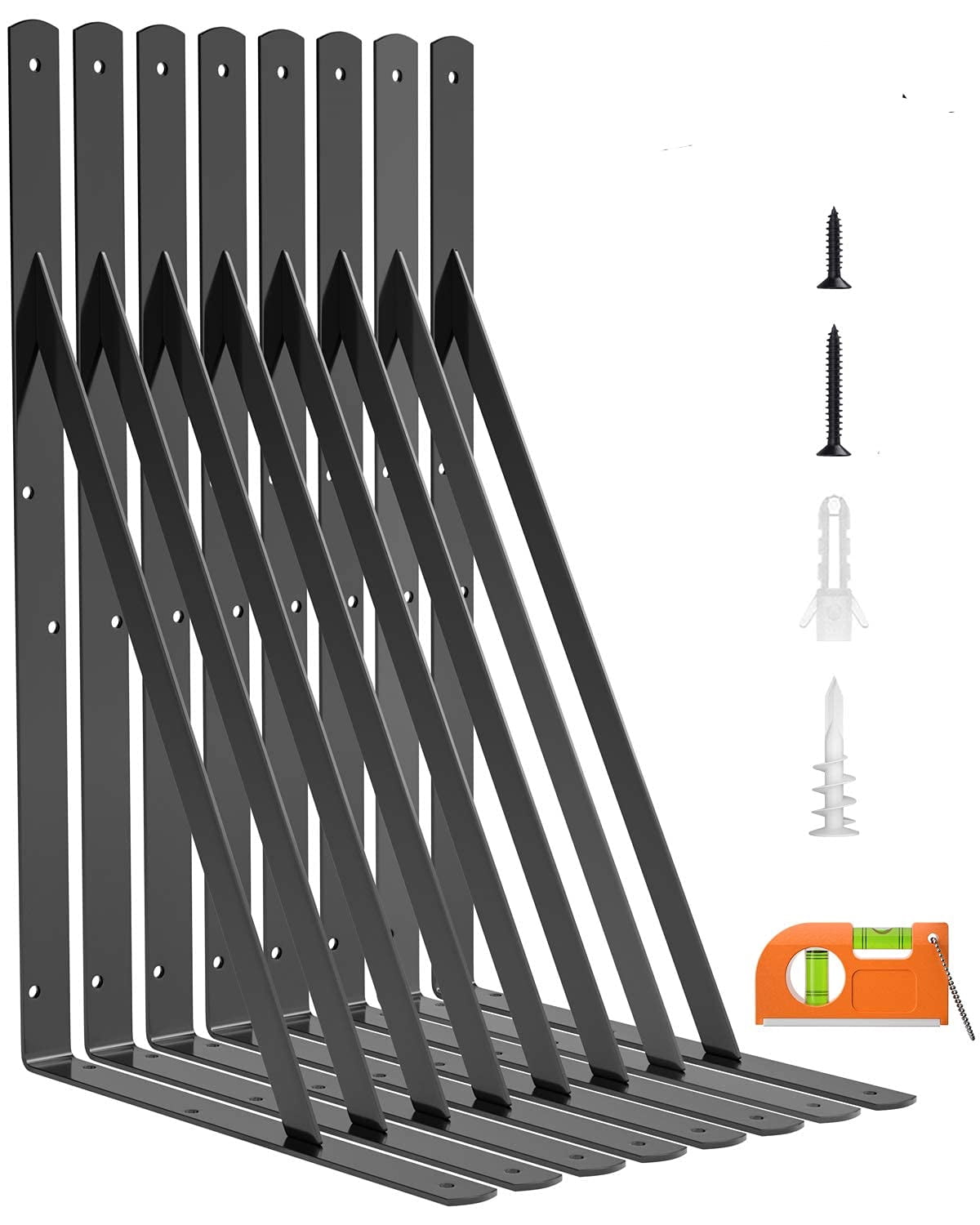 8-pack Heavy Duty Shelf Bracket  18 Inch Wall Brackets With 90 Degree Triangle 250 Lbs Max Load Mounting Hardware Included Black