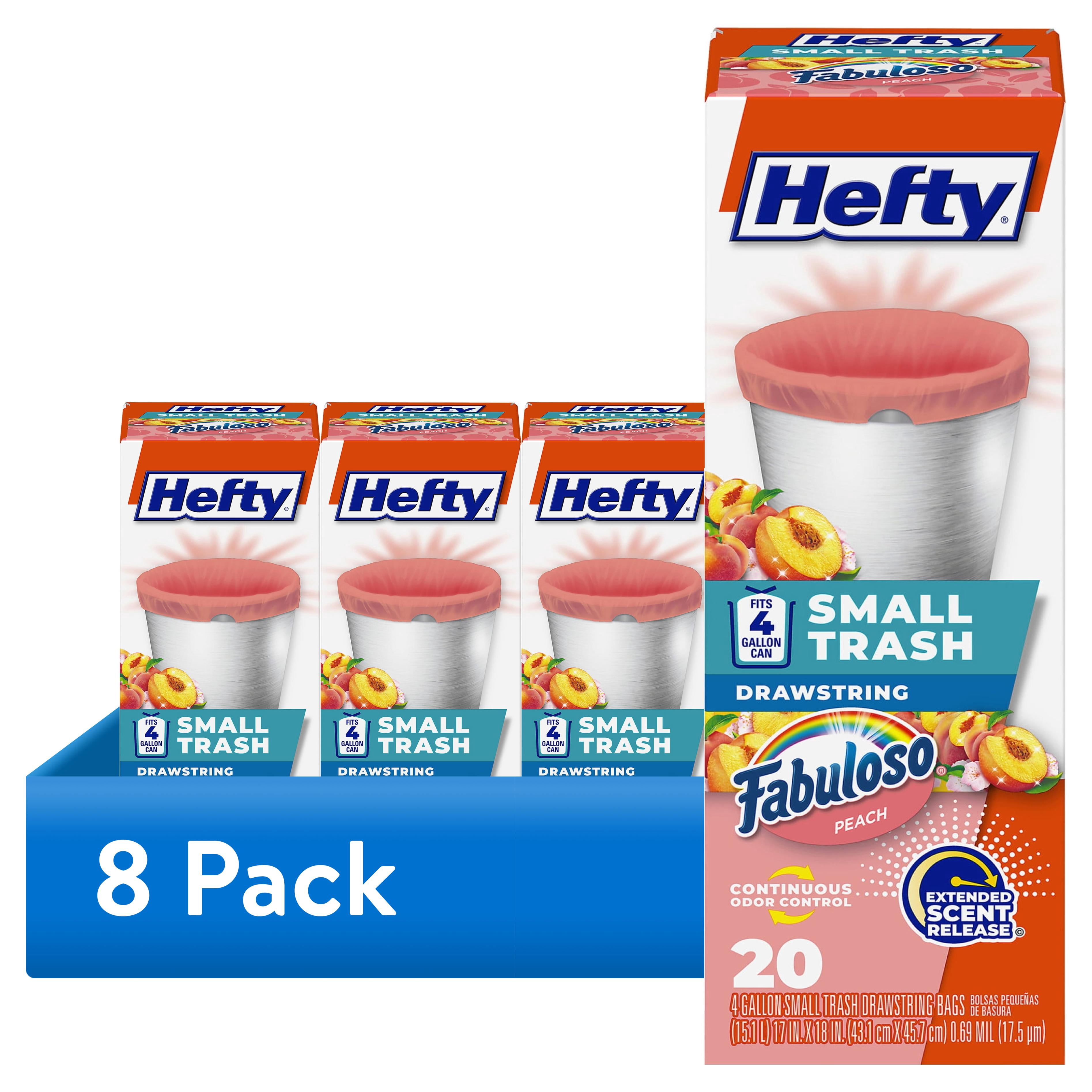 (8 pack) Hefty Small Trash Bags, Peach, Fabuloso Peach Scent, 4 Gallon, 20 Count