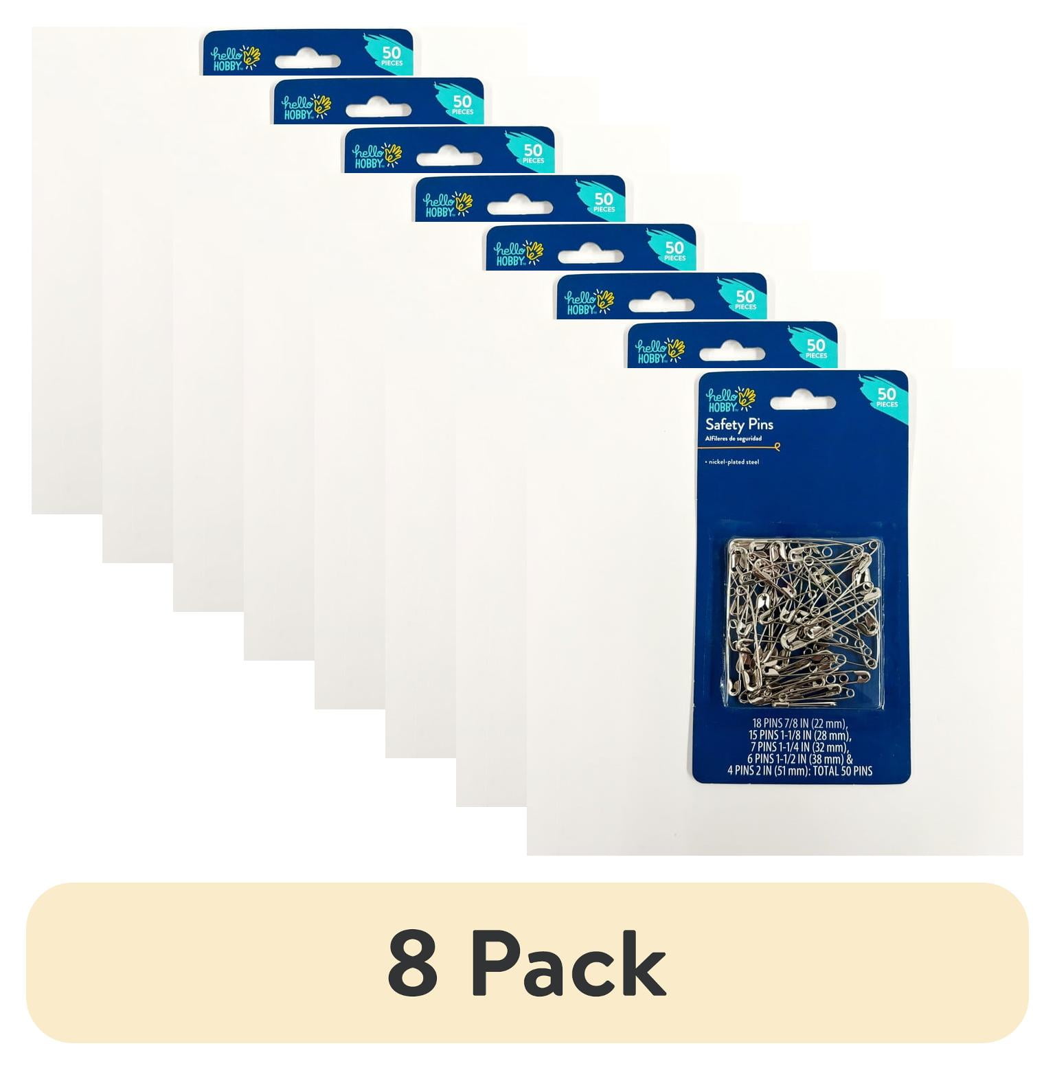 (8 pack) Hello Hobby Silver Safety Pins 50 Count with 5 Assorted Sizes, Nickel-Plated Steel