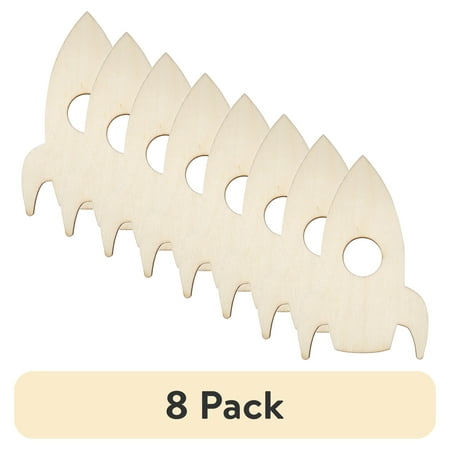 (8 pack) Hello Hobby Wood Rocket Shape, Ready-to-Decorate Die-Cut Shape, 2.5” x 4”, 0.03 lbs