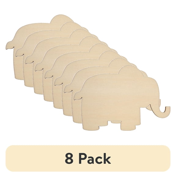 (8 pack) Hello Hobby Wooden Elephant Shape, Ready-to-Decorate Die-Cut Shape Wood, 4" x 0.15" x 2.75", 0.03 lb