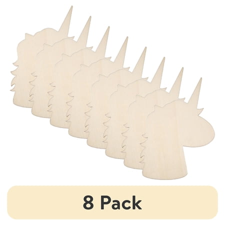 (8 pack) Hello Hobby Wooden Unicorn Shape, Ready-to-Decorate Die-Cut Shaped Wood, 3.2" x 0.15" x 4"