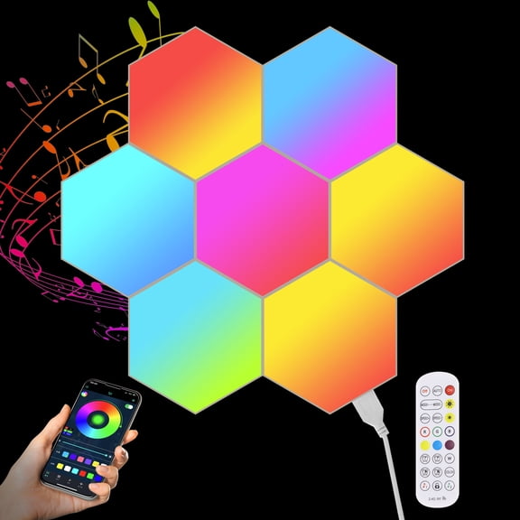 8 pack Hexagon Wall Lights - Smart RGB Hexagonal LED Panels APP Controlled with Music Sync, Honeycomb Design, for Gaming, Bedroom, Kids Room Decor
