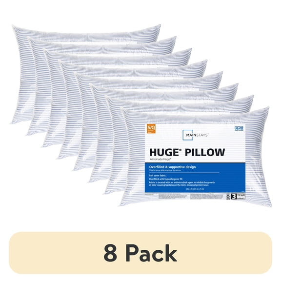(8 pack) Mainstays Huge Overfilled Bed Pillow, Standard/Queen