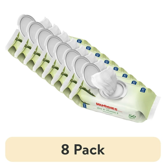 (8 pack) Huggies Aloe & Vitamin E Baby Wipes for Sensitive Skin, Unscented, 1 Flip-Top Pack, 56 Total Count (Select for More)